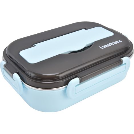 Lunchbox aus Edelstahl 304, 1 Liter, 3 Fächer, Bento-Box für Erwachsene/Kinder, blaue isolierte Lunchbox mit kostenlosem Besteck (1/5)