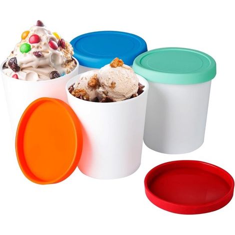 1-Liter-Eistortenbehälter, 4 runde Behälter mit Silikondeckeln, zum Einfrieren, für Joghurt und hausgemachten Joghurt, BPA-frei, spülmaschinenfest (1/5)