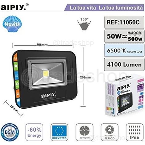 Trade Shop - Foco Led Ip65 Luz Fría Focos De Exterior 50w De Potencia 500w Alta Luminosidad -
