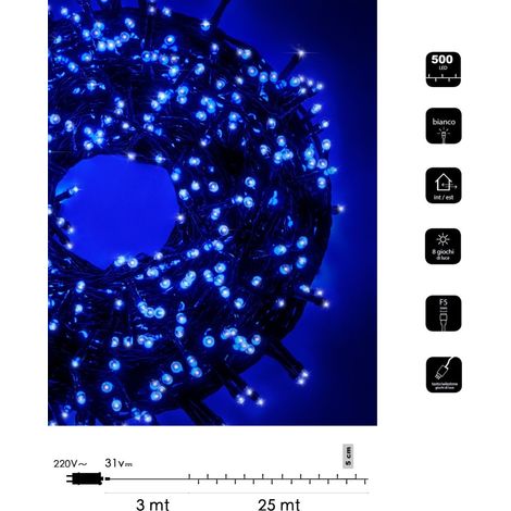 Catena di luci Natale 500 led serie luminosa natalizie per esterno interno albero feste cavo verde decorativa Blu