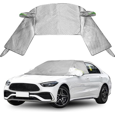 Housse de pare-brise de voiture pour berline 2 portes 3 boîtes Berline, pare-soleil de fenêtre avant avec housse de rétroviseur latéral, protection contre la neige et le gel (argent, Sedan) (1/5)