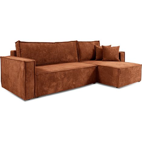 Umkehrbares Ecksofa mit 3 Sitzplätzen Ezekiel Cord Terracotta