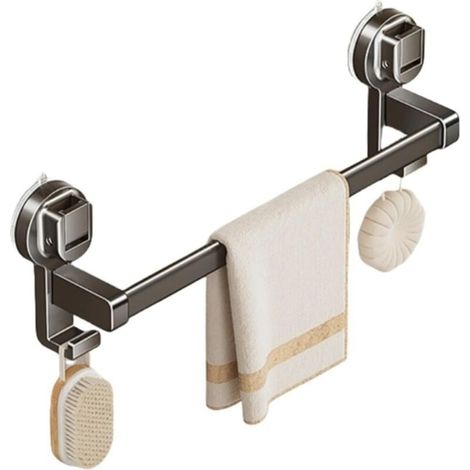 Barre porte-serviettes à ventouse, porte-serviettes de salle de bain amovible, porte-serviettes mural, tige simple gris pistolet 50 cm