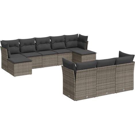 Maison Exclusive - Set Divano da Giardino 10 pz con Cuscini Grigio in Polyrattan (1/5)