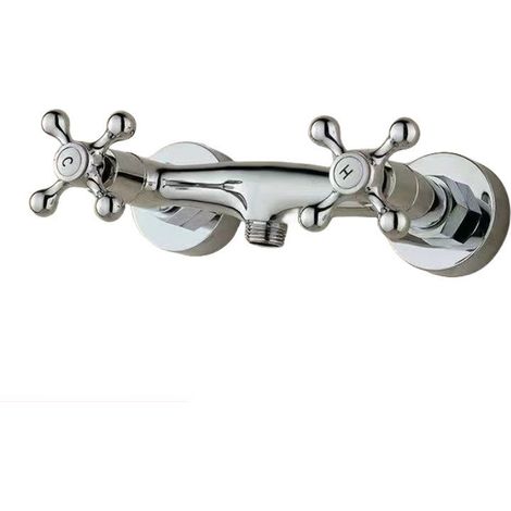 Mélangeur Douche Chromé - Style Rétro - Poignées Croisillons (1/2)