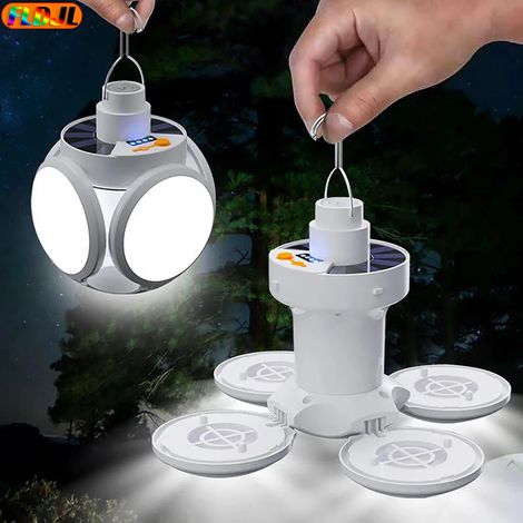 Faro LED solar con forma de balón de fútbol, ideal para tiendas de campaña de senderismo al aire libre.