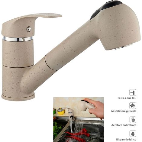 Cleafe - Rubinetto Miscelatore Monocomando Lavello Avena Doccetta Estraibile 52992 -
