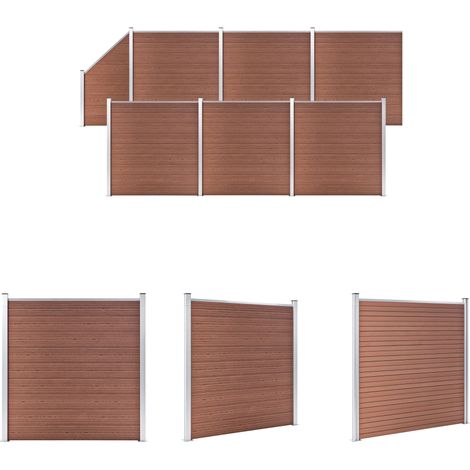 Gartenzaun - vidaXL WPC Zaun-Set 6 Quadrate + 1 Schräge 1138x186 cm Braun - Hofszaun (1/5)