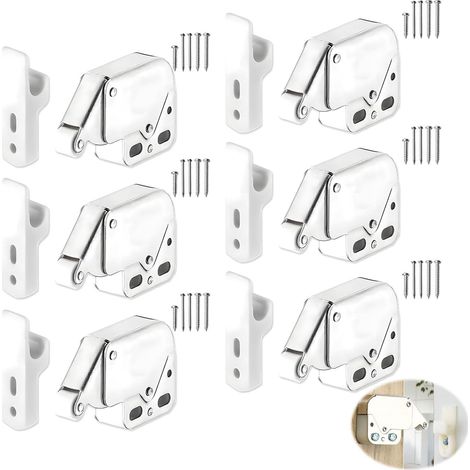 6 Pièces Loqueteaux À Ressort, Mini Latch avec Vis Latch Loqueteaux Loquets Tactiles Fermeture Porte Appuyez Pour Ouvrir Et Fermer Placard Faciles à Installer pour Meubles Armoires et Tiroirs