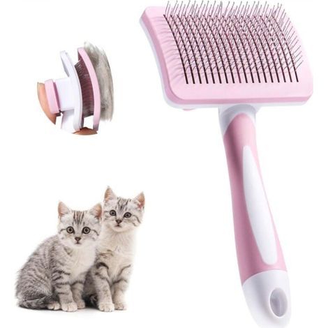 Self-Cleaning Pet Brush, for Dogs and Cats, Effectively Removes Undercoat and Tangles, Pink (1/4)