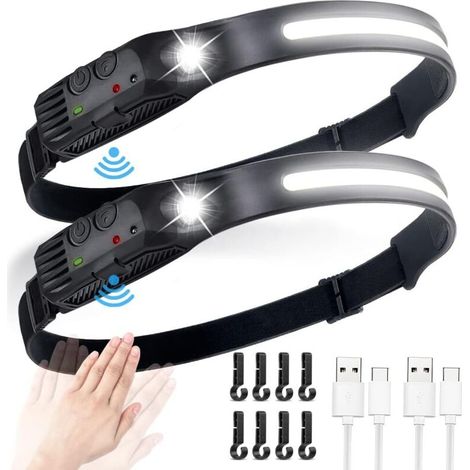 2PC Rechargeable Headlamp, USB Rechargeable LED Headlamp, 600 Lumens IPX4 Waterproof Motion Sensor Lamp, 5 Lighting Modes for Camping and Hiking [Energy Class A+++] (1/5)