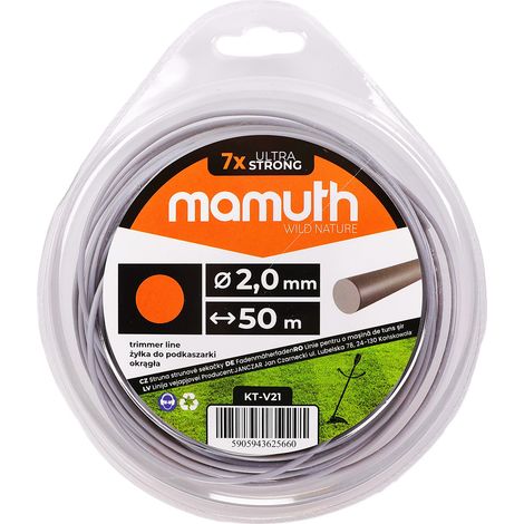 Fil 2,0mm 50m rond débroussailleuse coupe-herbe fil de rechange pour tête de fil MAMUTH (1/2)