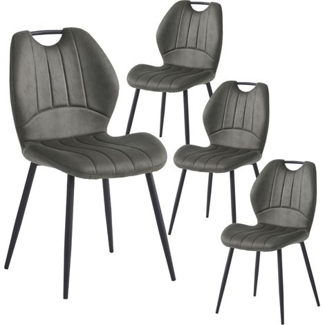 Lot de 4 chaises en tissu microfibre gris avec poignée et pieds métal laqué anthracite - ALDIM (1/4)