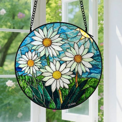 9cm Suspension en vitrail - Attrape-soleil artistique coloré unique élégant, décoration jardin intérieur, cadeau Fête des Mères, Anniversaire pour femme (1/5)