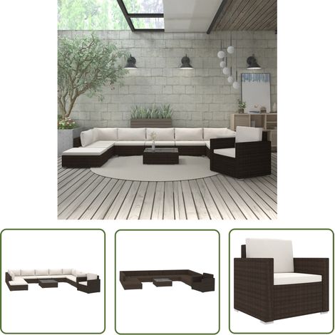 The Living Store 11-tlg. Garten-Lounge-Set mit Auflagen Poly Rattan Braun - Gartenmöbel - Loungemöbel - Rattanmöbel - Outdoormöbel - Esszimmergarnituren (1/5)
