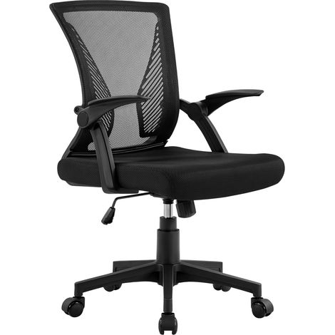 Yaheetech Sedia da Ufficio Scrivania Ergonomica con Braccioli Ribaltabili Lombare in Rete Traspirante Reclinabile Altezza Regolabile Girevole a Ruote Portata 136 kg Nero (1/5)