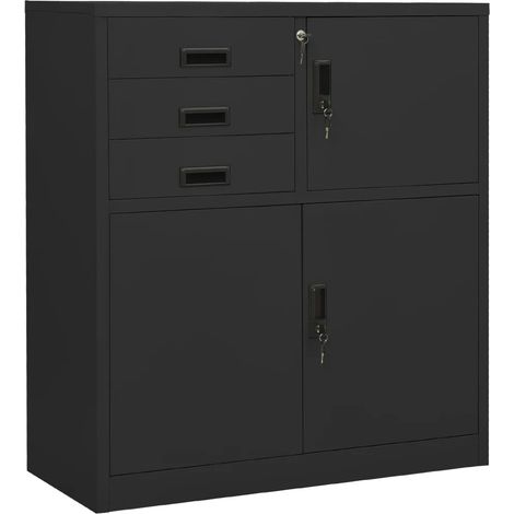 Armoire de bureau avec étagère réglable rangement 90 x 40 x 102 cm design moderne en acier anthracite (1/5)