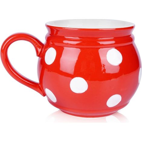 Taza de cer谩mica roja con lunares de 950 ml. (1/5)