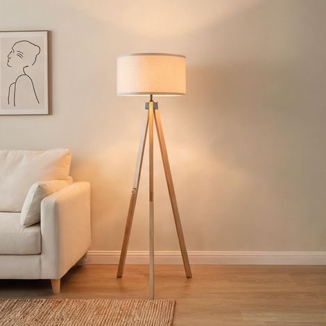 SunJet Lampadaire, lampe sur pied, trépied scandinave en bois et lin - Réf. MTDDFV3A76L2 (1/5)