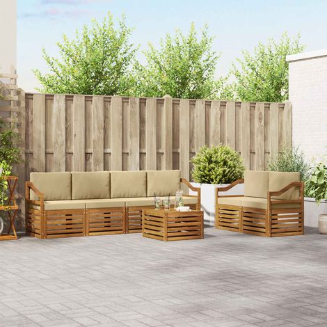 Outdoor-Sofagarnitur 7 pcs Natur und Beige Massivholz Akazie (1/5)