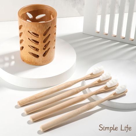 Support Pour Brosse À Dents En Bambou - Base En Liège - Avec Trous De Drainage - Pour Salle De Bain - 1 Pièce (1/5)