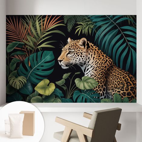 Papier peint avec colle pour décoration moderne de salon chambre à coucher cuisine et bureau Facile Léopard exotique 104x70 cm (1/5)
