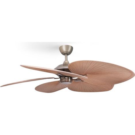 Ventilateur de plafond Ø132 cm nickel – 5 pales marron clair – Moteur DC silencieux – Fonction été/hiver – Débit d’air 170 m³/min – Sulion (1/5)