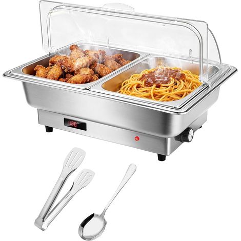 électriques Chafing Dish Buffet 9L Frire Acier Inoxydable 2 poêles  Affichage et réglage de la température réchaud pour aliments configuration 2 bacs 1/2 GN pour fêtes traiteurs et festivals (1/5)