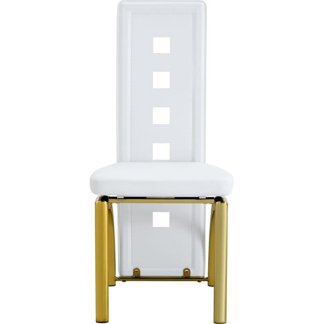 Set 2 sedie da pranzo con schienale traforato in PU bianco e gambe in metallo oro (1/5)