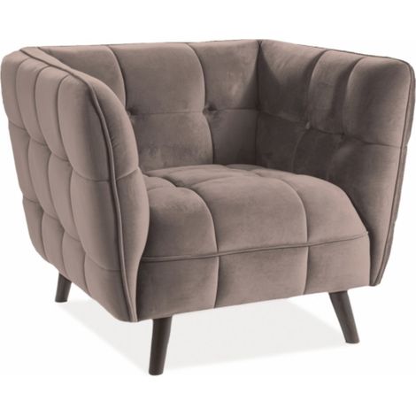 Fauteuil design carré velours beige capitonné Compi (1/4)