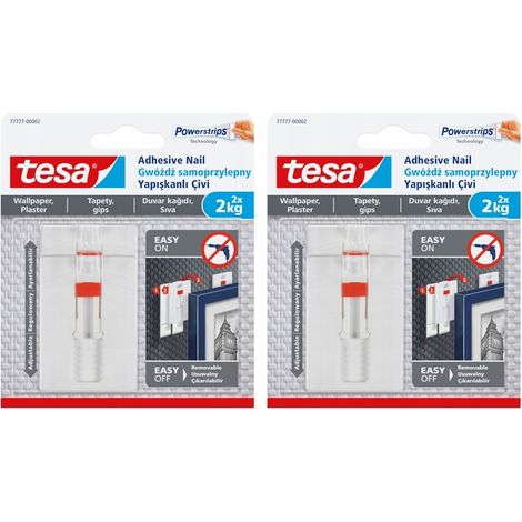 Ganci autoadesivi regolabili TESA per carta da parati e intonaco, portata fino a 2 kg, 2 pezzi x2