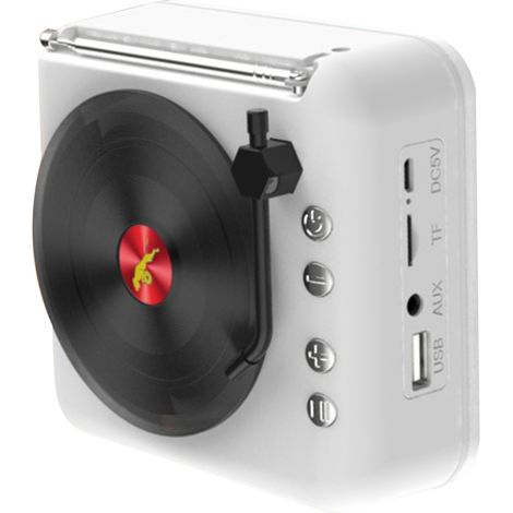 Enceinte Bluetooth pour disques vinyles, mini radio FM innovante, son stéréo HiFi, style phonographe rétro, sans fil, blanche (1/5)