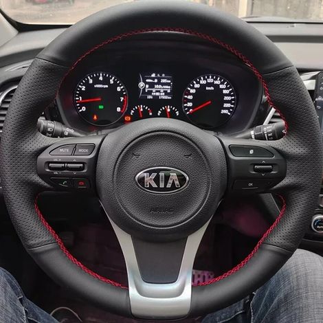 (Fil noir) Housse de volant tressée sur mesure, parfaitement adaptée aux Kia Sorento 2015-2018 et Sedona 2015-2019. Accessoires intérieurs automobiles. (1/5)