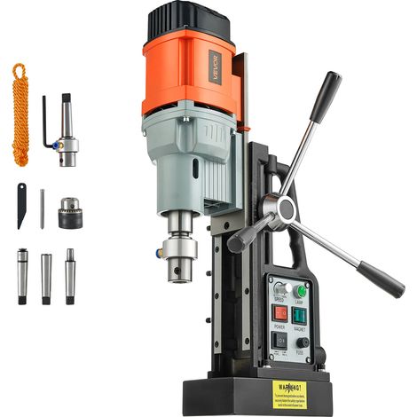 VEVOR Trapano Magnetico 1550 W, Diametro di Foratura 60 mm, Potenza 13000 N Corsa max. 200 mm con Cono Morse Velocita Regolabile, Trapano a Colonna per Superfici Metalliche, Fai-da-te