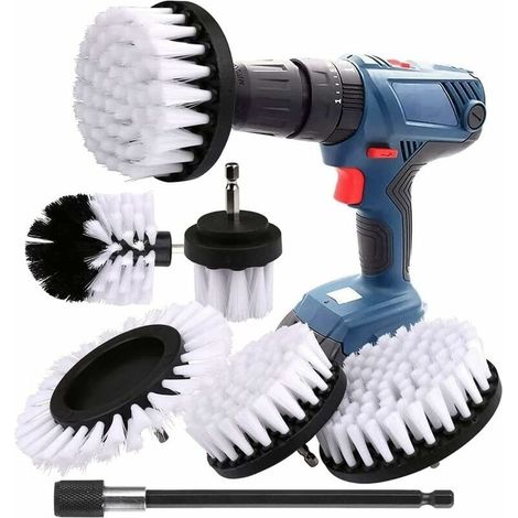 6 PièCes Brosse de Nettoyage de Perceuse, Brosse pour Perceuse Voiture Carrelage Tapis Baignoire Cuisine Toilette Blanc éLectrique Brosse de Perceuse Rotative (1/4)