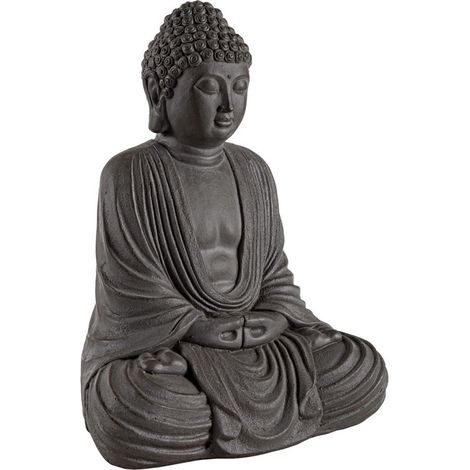 Statuetta di Buddha "Pattaya" in Fibra di Vetro e Argilla, decorazione per uso esterno. -Buddha seduto / Bianco (1/4)