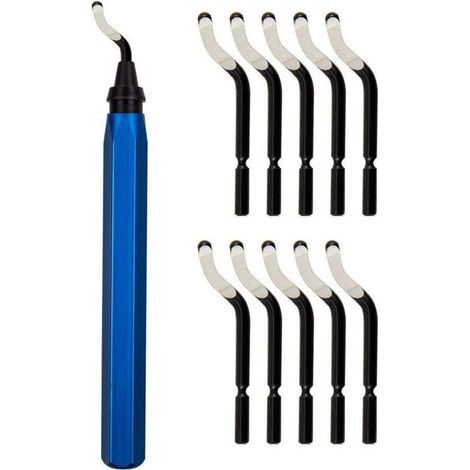 Outil d'ébavurage, outil d'ébavurage avec 10 lames de rechange en acier BS1010, lames d'ébavurage rotatives à 360 °, outil à main en aluminium, impression 3D, cuivre et acier, plastique, (1/4)