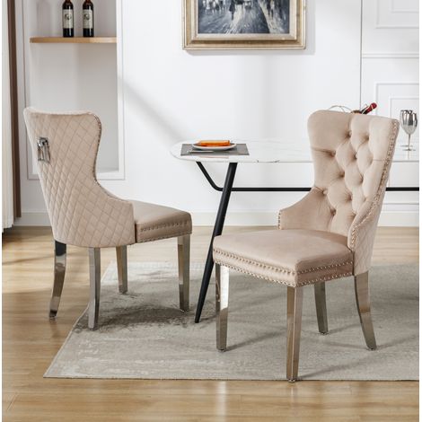 Stuhl Esszimmerstuhl gepolstert Samt Beige OKMYHOME (1/5)