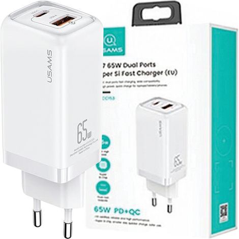 65-W-USAMS-Power-Delivery-USB-C/USB-A-Wandladegerät, Weiß (1/5)