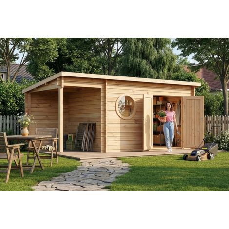 Alpholz Gartenhaus Maria Rondo C Gartenhaus aus Holz, Holzhaus mit 34 mm Wandstärke inklusive Schleppdach, Blockbohlenhaus mit Montagematerial