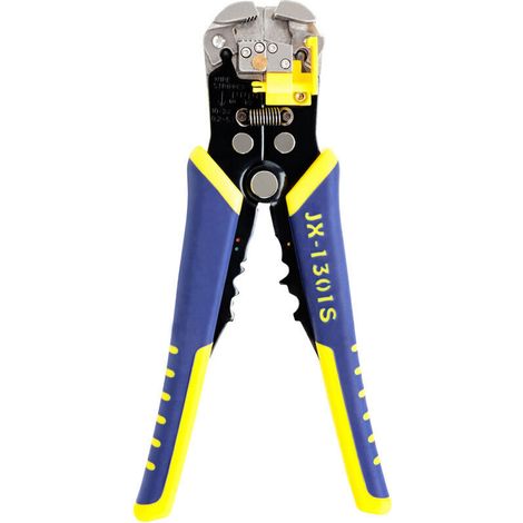 Pince à dénuder automatique 3 en 1 24-10 AWG (0,2-6,0 mm²), pince à cosses auto-ajustable, outil manuel multifonction pour dénuder, couper et sertir，Jaune et bleu (1/2)