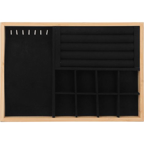 Écrin de rangement pour bijoux noir, présentoir triple usage pour bagues, boucles d’oreilles, bracelets, colliers. (1/5)