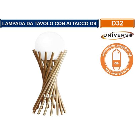 LAMPADA DA TAVOLO TUBOLARE IN BRONZO E SFERA IN VETRO ATTACCO PER LAMPADINA G9 (1/5)