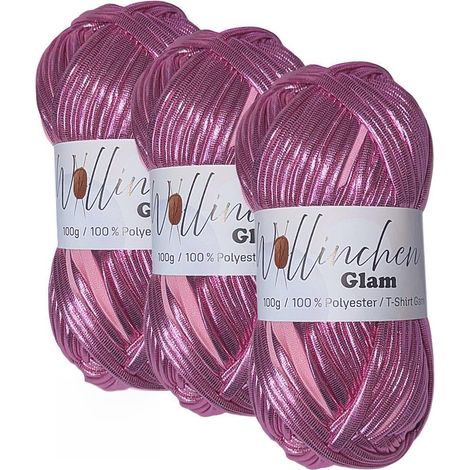 Fil métallique pour t-shirts - 100 % polyester - 100 g - Fil à crochet brillant - Extensible et stable - Idéal pour les sacs, la décoration, le macramé et le bricolage, rose (1/5)