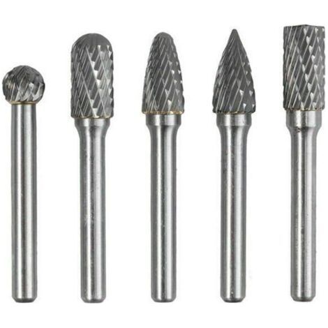 ALLIANDIS5 PCS 6mm Queue 10mm Tête Tungstène Carbure Double Coupe Rotary Burr Set Pour Travail du Bois Gravure Die Grinder Carving Burr Bit Set (1/5)