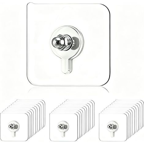 30pcs Accroche Tableau Sans Percer, Attache Cadre Adhésif Crochets,Fixation Murale Transparente pour Cadres,Posters, Photos,Décoratives (Transparent) (1/5)