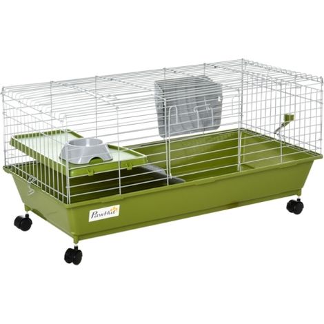 Spacious Small Animal Cage for Rabbits,Guinea Pigs,and Chinchillas with Wheels,Water Bottle,Food Dish,and Ramp-89x44x43 cm Green (1/5)