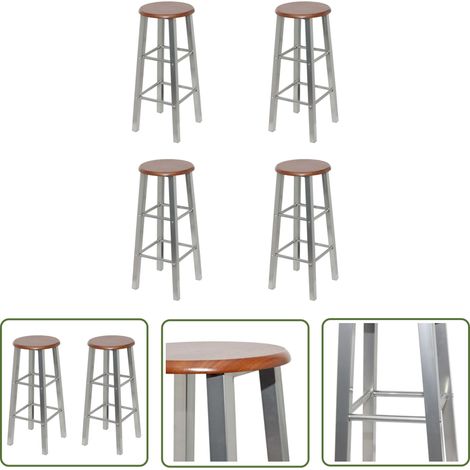 The Living Store Tabourets de bar lot de 4 argenté et marron MDF - Tabourets De Bar - Tabourets De Cuisine - Chaise De Bar - Meubles De Salon - Mobilier Intérieur (1/5)