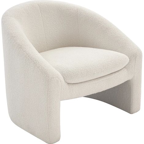 Vente-Unique – Fauteuil relax en tissu bouclette blanc – 100% polyester – Dimensions 83x74x74cm – Assise déhoussable – Charge max 120kg (1/5)