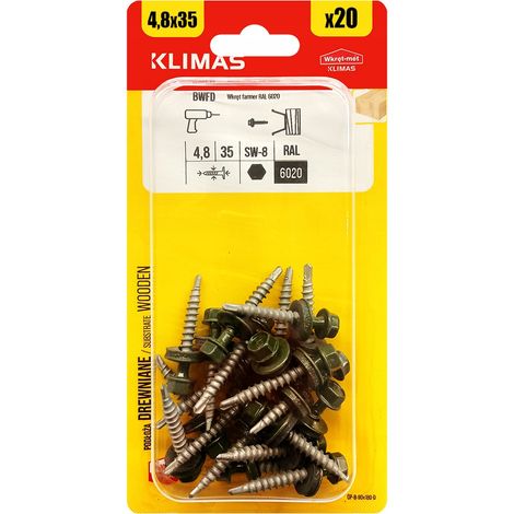 Vis Autoperceuses De Bardage Klimas, 4.8 x 35 mm, RAL 6020, Blister 20 Pièces (1/5)
